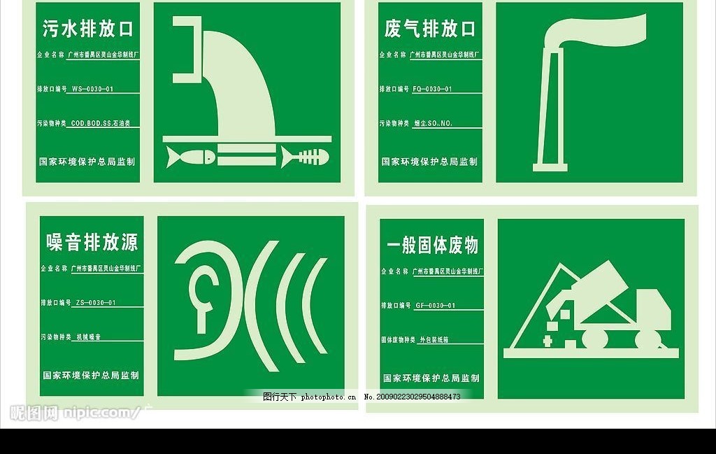 环保标识牌,噪音排放源 一般固体废弃物 废气排放口-图行天下图库